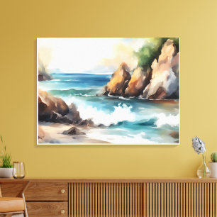 Impressão Em Tela Seashord Watercolor Painting Background Art Design