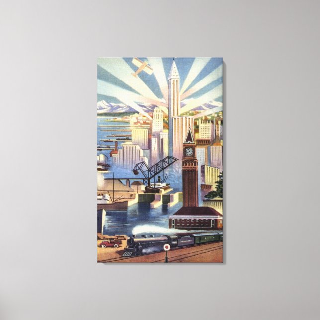 Impressão Em Tela Seattle, Washington - Vista do Centro (Frente)