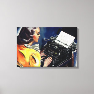 Impressão Em Tela Secretária Executiva de Negócios Vintage Datilogra