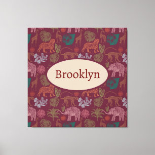 Impressão Em Tela Selva Personalizada - Rosa Safari