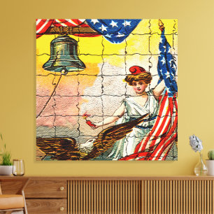 Impressão Em Tela Senhora do vintage, Eagle, bandeira e Liberty Bell