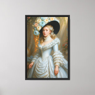 Impressão Em Tela Senhora Elegante Rococo com Chapéu Floral