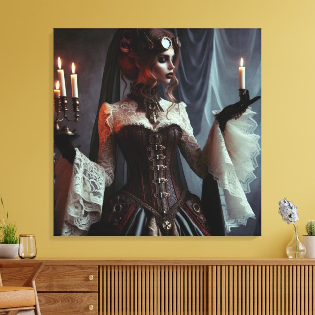 Impressão Em Tela Senhora Elegante Vitoriana Gótica Steampunk (Insitu(Sala de estar))