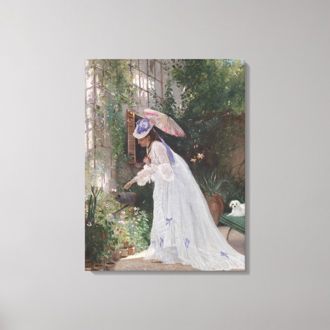 Impressão Em Tela Senhora em um jardim cuidando de suas flores apaix (Frente)