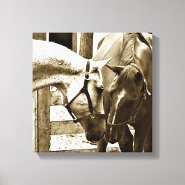 Impressão Em Tela Sepia Imagem de Dois Cavalos Acima-Fechado