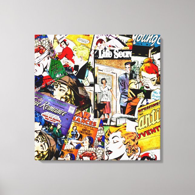 Impressão Em Tela Sepia Romance Comic Book Cover Jumble Collage (Frente)