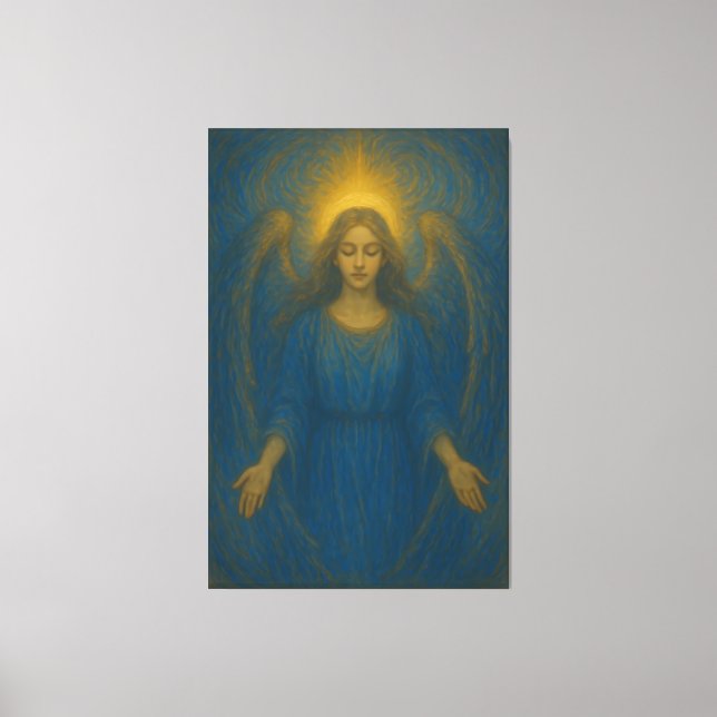 Impressão Em Tela Seraphic Blue Angel – Golden Halo Guardian (Frente)