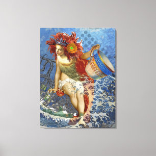 Impressão Em Tela Sereia Aquário Arte Azul Gótica