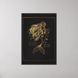 Impressão Em Tela Sereia Dourada "Ocean Soul" Arte em Tela