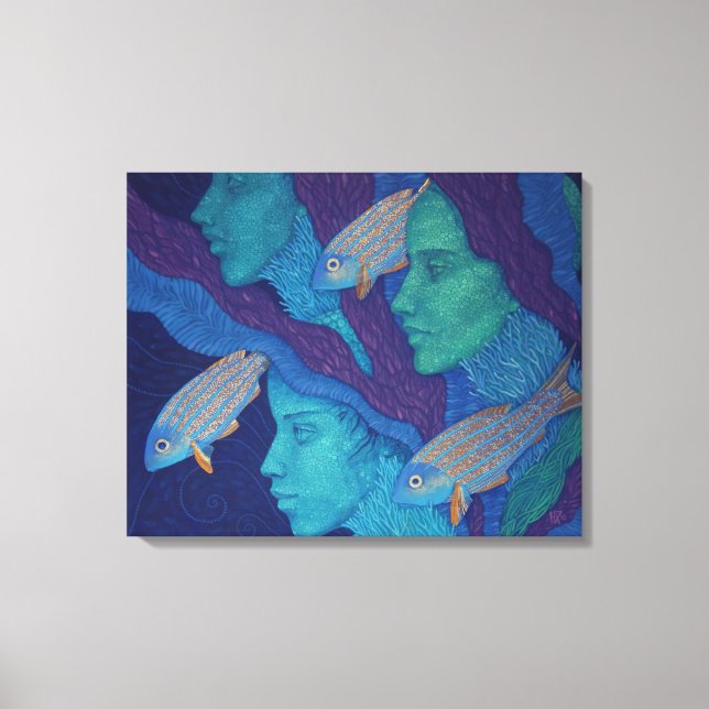 Impressão Em Tela Sereias e peixes, arte surreal de fantasia, submar (Frente)