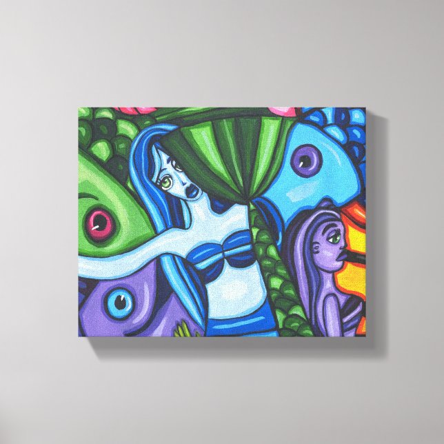 Impressão Em Tela Sereias Peixes Abstrato (Frente)