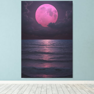 Impressão Em Tela Serenata da Lua Rosa — Uma Noite Oceânica Sonhador