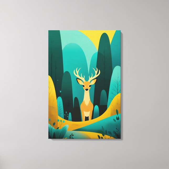 Impressão Em Tela Serene Geométrico Deer - Trabalho de arte da Natur (Frente)