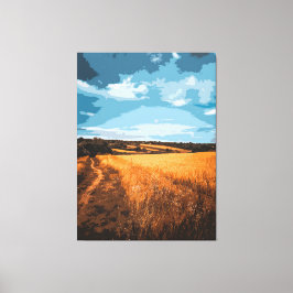 Impressão Em Tela Serene Golden Field Country Road Stylized