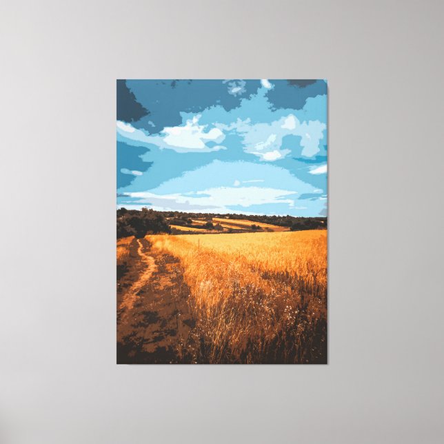 Impressão Em Tela Serene Golden Field Country Road Stylized (Frente)