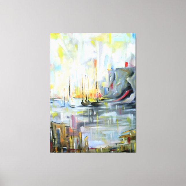 Impressão Em Tela Serene Harbor Scene: Abstract  Painting wall art (Frente)