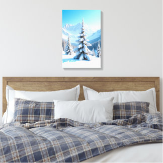 Impressão Em Tela Serene Snowy Mountain Landscape & Winter Pine Tree