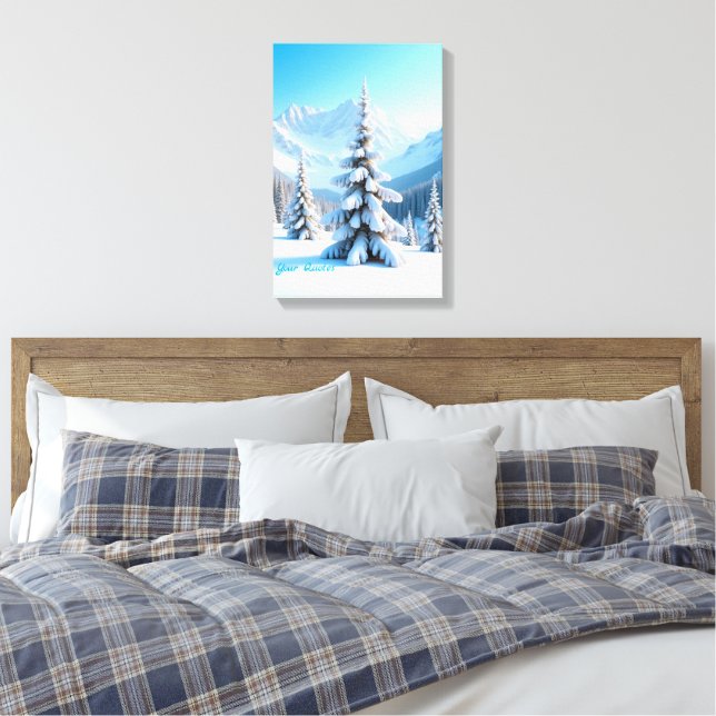 Impressão Em Tela Serene Snowy Mountain Landscape & Winter Pine Tree (Insitu(Quarto))