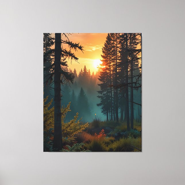Impressão Em Tela Serene Sunrise na Floresta - Arte Mística da Natur (Frente)