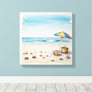 Impressão Em Tela Serenidade à beira-mar: Watercolor Beach Bliss