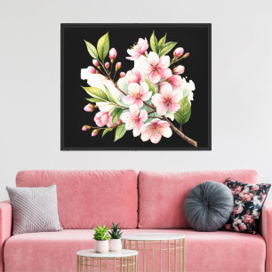 Impressão Em Tela Serenidade à Meia-Noite: O Ramo de Sakura em Flor