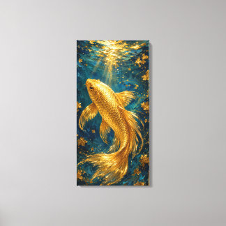 Impressão Em Tela Serenidade do Koi Dourado | Ouro de Luxo Subaquáti