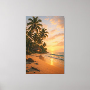 Impressão Em Tela Serenidade do ouro - Sunset de praia tropical