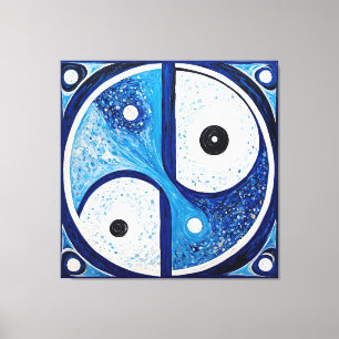 Impressão Em Tela Serenidade Geométrica: Yin Yang Azul e Branco
