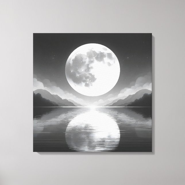 Impressão Em Tela Serenidade lunar: Águas Noturnas Majestosas (Frente)