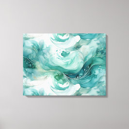 Impressão Em Tela Sereno Salpico: Aquarela Abstrata em Verde Turques