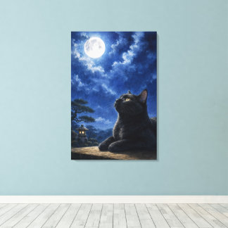 Impressão Em Tela series_4_8|Full Moon Night Black Cat Japanese Art