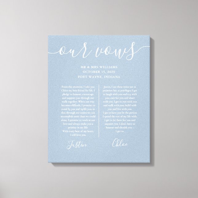 Impressão Em Tela Seu Casamento Vows Dusty Blue Script (Frente)