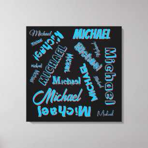Impressão Em Tela Seu nome é padrão monograma azul preto