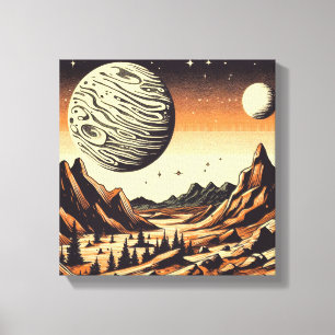 Impressão Em Tela SF Mars Landscape Woodcut 1
