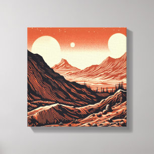 Impressão Em Tela SF Paisagem de Marte Xilogravura 4