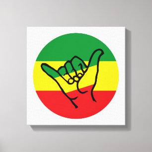 Impressão Em Tela Shaka Hand With Reggae Colors