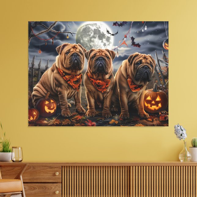 Impressão Em Tela Shar Pei Halloween Spooky (Insitu(Sala de estar))