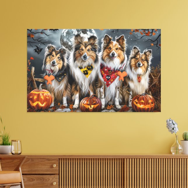 Impressão Em Tela Shetland Sheepdog Halloween Spooky (Insitu(Sala de estar))