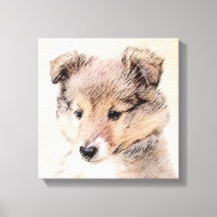 Impressão Em Tela Shetland Sheepdog Puppy Pintura Original