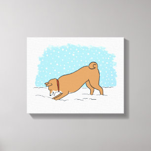 Impressão Em Tela Shiba Inu - Cachorro de Férias Feliz Neve de Inver