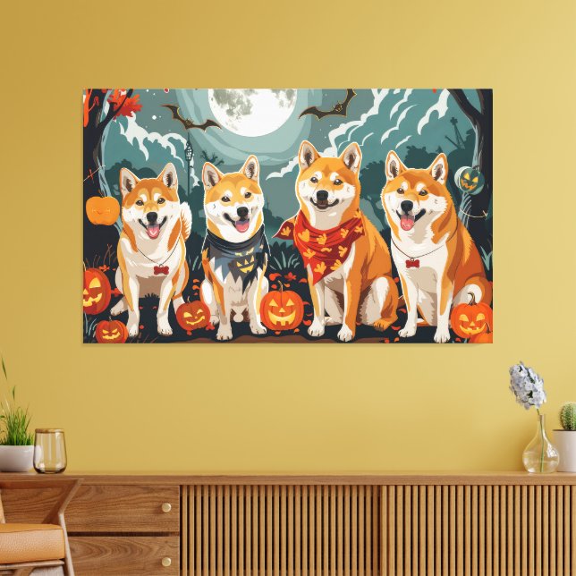 Impressão Em Tela Shiba Inu Halloween Spooky (Insitu(Sala de estar))