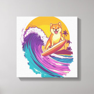 Impressão Em Tela Shiba Surfista � Cão de Vibrações de Praia
