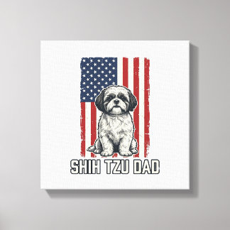 Impressão Em Tela Shih Tzu Dad Patriotic Flag Vintage Dog Shirt_1