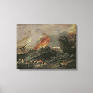 Impressão Em Tela Shipwreck em uma costa rochosa, c.1645-50