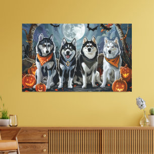 Impressão Em Tela Siberian Husky Halloween Assustador 