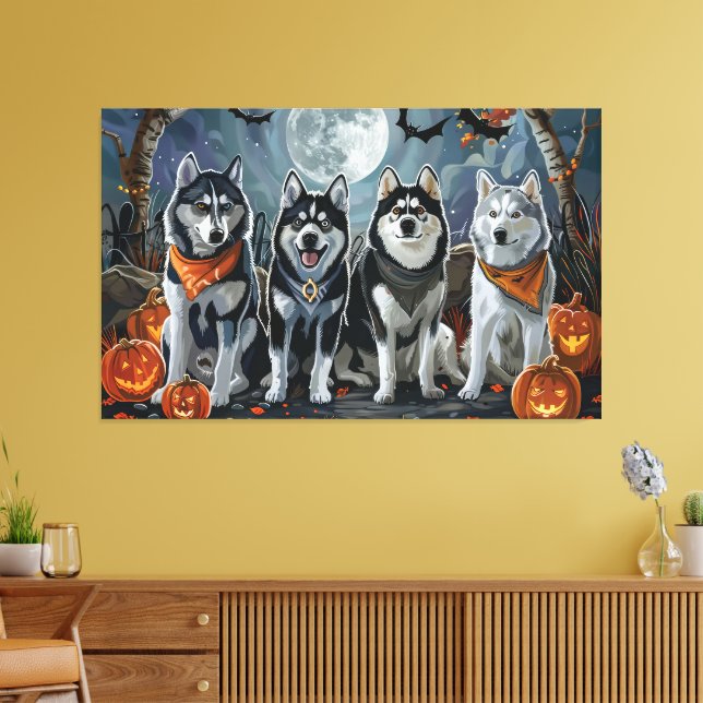 Impressão Em Tela Siberian Husky Halloween Spooky (Insitu(Sala de estar))