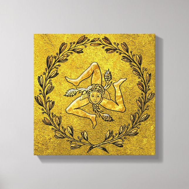 Impressão Em Tela Siciliana Trinacria Olive Wreath na Dourada (Frente)