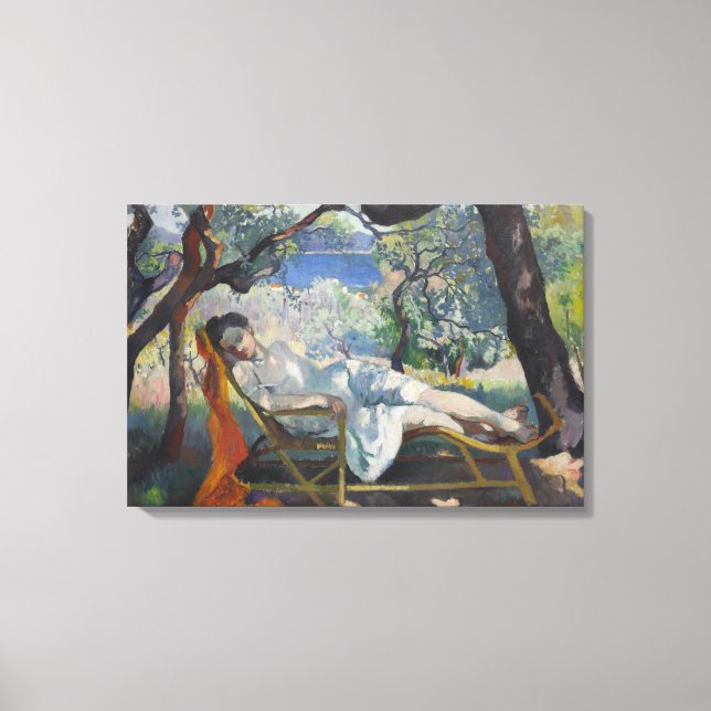 Impressão Em Tela Siesta (Mulher Relaxando em Jardim Mediterrâneo) (Frente)