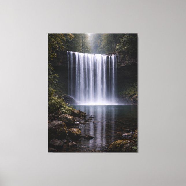 Impressão Em Tela Silent Forest Waterfall – Calm Nature Landscape (Frente)