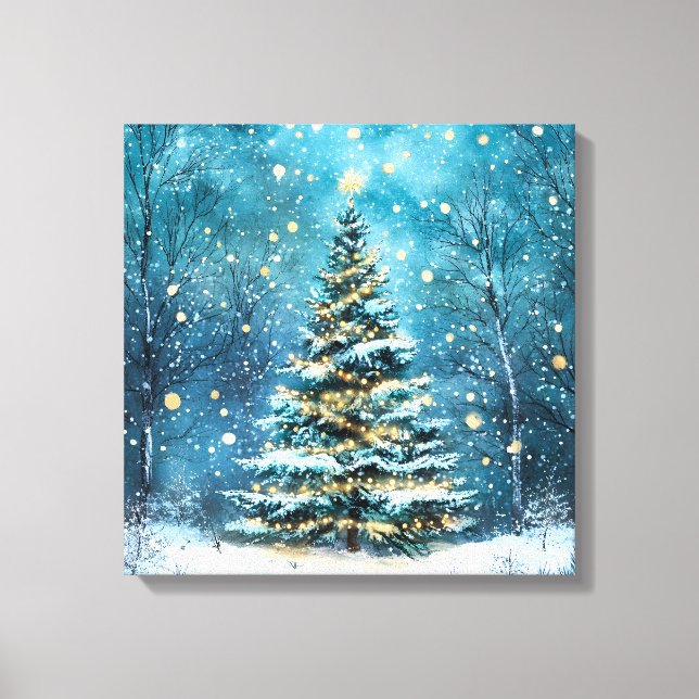 Impressão Em Tela Silent Night Glow Bright Christmas Forest Tree (Frente)